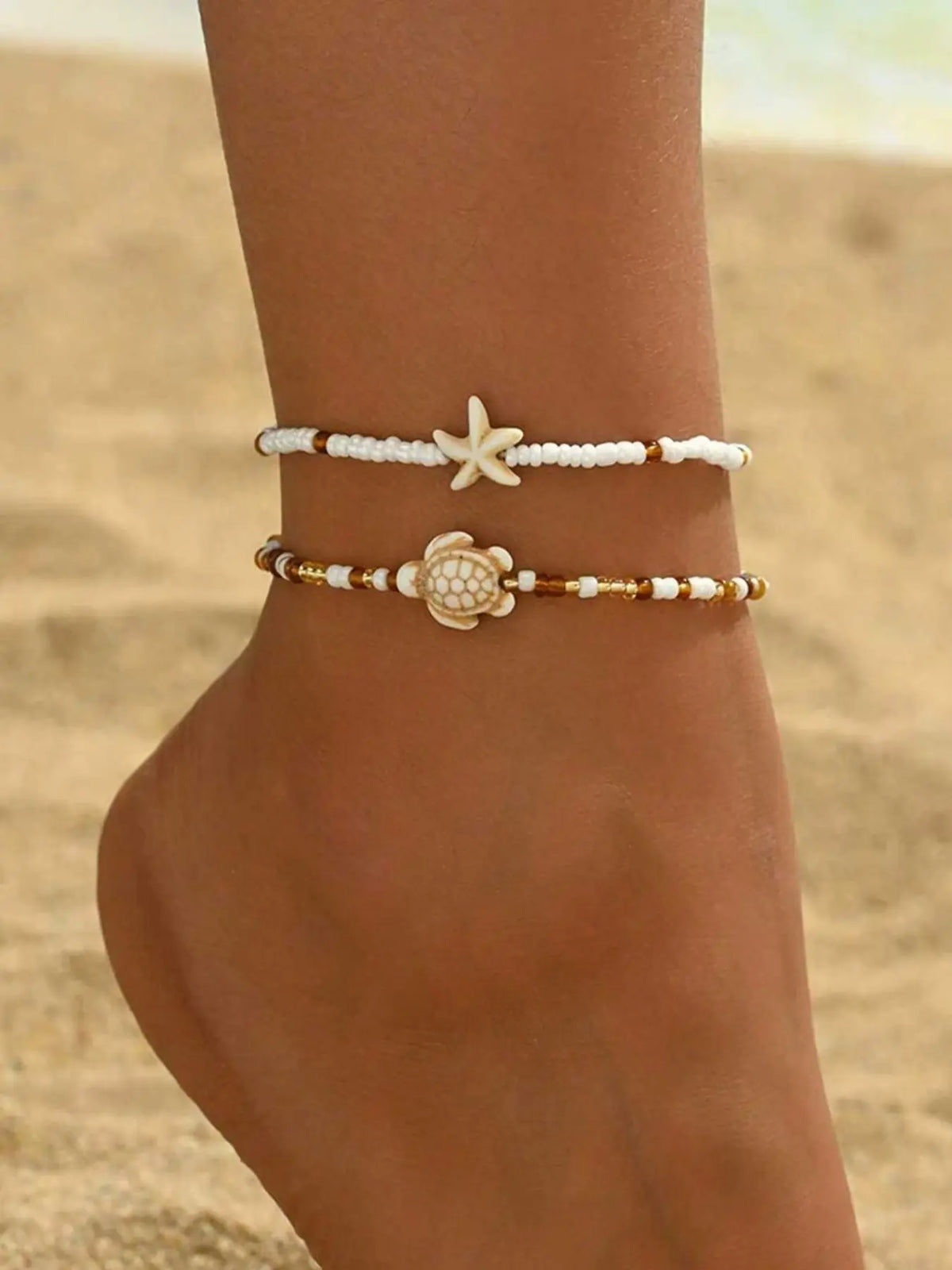 Bohemian Style Anklet Heart Design Dual Layer Simple Beach Anklet Fashion Jewelry Accessory for Parties and Events Style Boho Anklet Fashionable Accessory Fashion Accessories