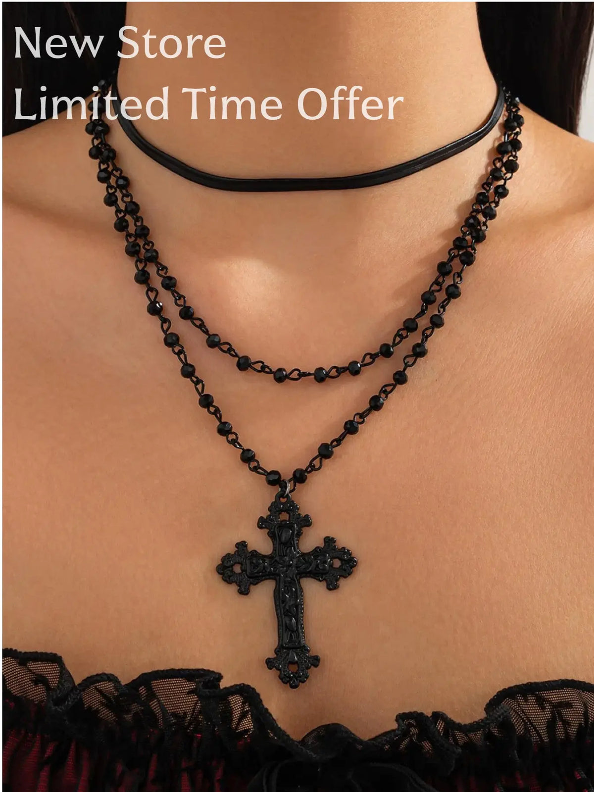 Goth Layered Black Cross Choker Set | Dark Fashion Gift for Her, Goth Party & Christmas,Personalized One-of-a-Kind Gift,HolidayDeals, Multilayer Cross Necklace, Coptic Cross Necklace, Gothic Cross, Gothic Jewelry, Gothic Cross Design