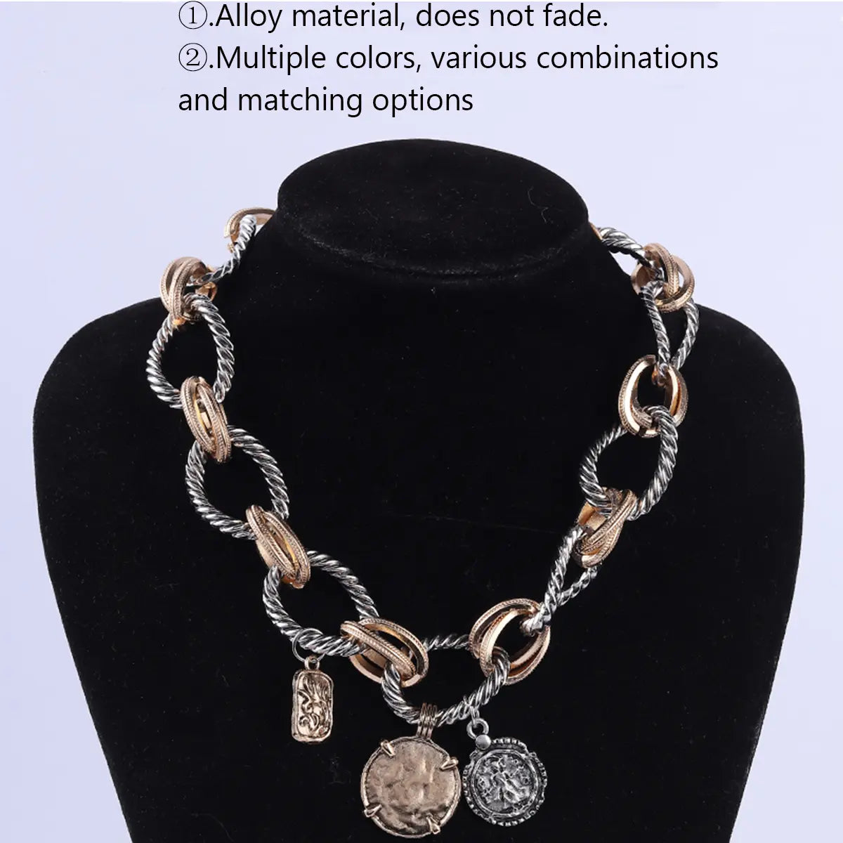 Unisex Vintage Alloy Coin Pendant Necklace - Casual Fashionable Jewelry Accessories, Choose Gold/Silver Clips, Matelasse Chain, Personalized Costume Jewelry, Ideal for Daily Wear & Summer Events, Vintage Metal Look Fit