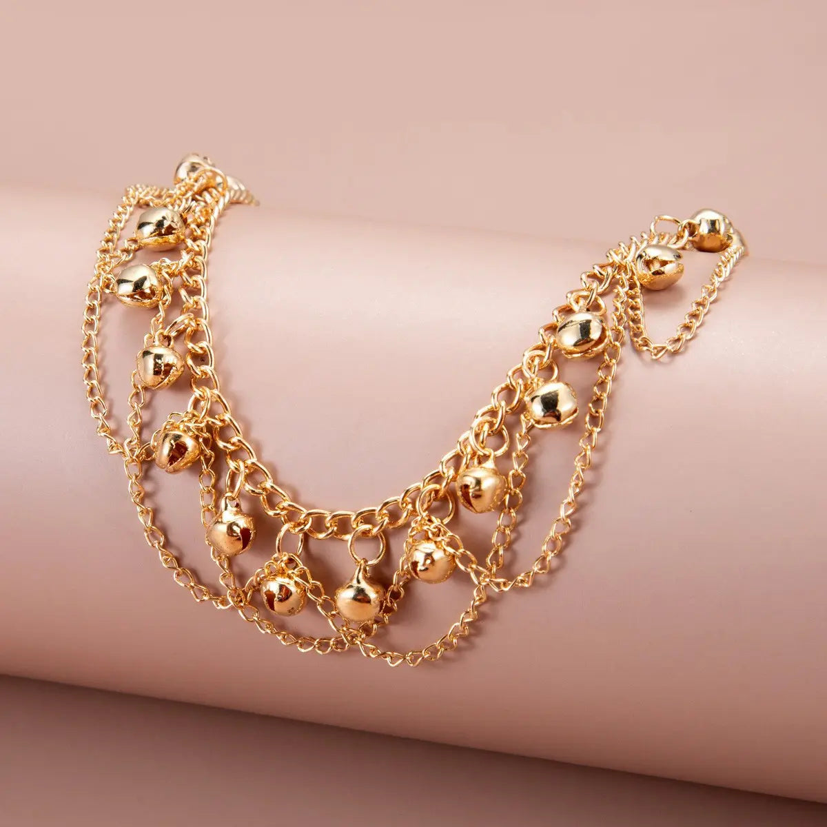 Women's Vintage Multi-layer Bell Pendant Anklet - Female Bohemian Jewellery, Tassels, Lightweight Artificial Gemstone Beach Foot Accessory, Sweet Boho Gift Idea
