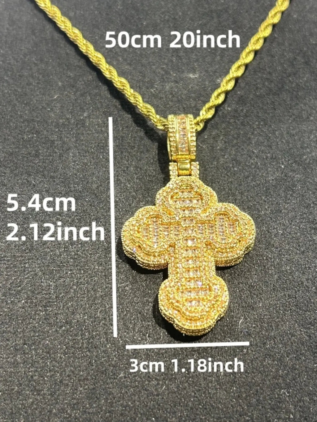 Four-Leaf Clover Cross Pendant Necklace for Men and Women, Trendy Rhinestone Embellishment Brass Zircon Charm, Hip Hop Style Jewelry, Cross Design Necklace, Cross Necklaces