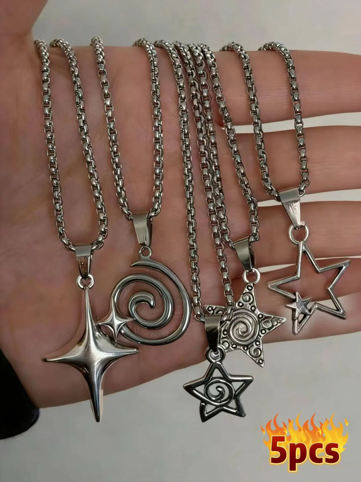 Vintage Gothic Stainless Steel Necklace Set, Assorted Necklaces, 5 Piece Punk Style Pendant Accessories, Unisex Fashion Jewelry for All Occasions