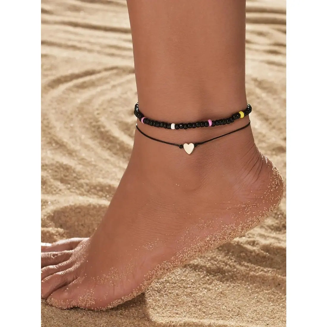 Women's Elastic Leather Anklets - Foot Jewelry with Elegant Heart Charm, One Size Fits All Fashion Accessories for Everyday Wear and Parties,sohochic