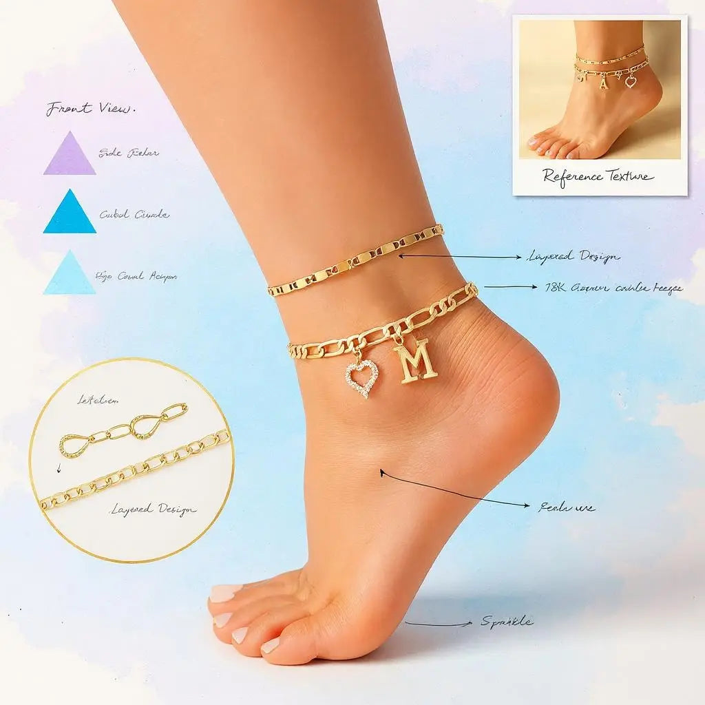Women's Initial Heart Charm Anklet - Adjustable Gold-Plated Waterproof Anklets for Women with Gold Accents, Ideal for Summer Beach Wear or Romantic Gifting, Gold Accents Anklets