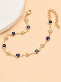 Elegant Daisy Anklet, Boho Style Blue Turquoise Eye Elephant Metal Chain, Summer Beach Foot Jewelry, 1pc Fashion Accessory, Fashionable Jewelry Accessories, Wearable Jewelry, Trendy Jewelry, Jewellery