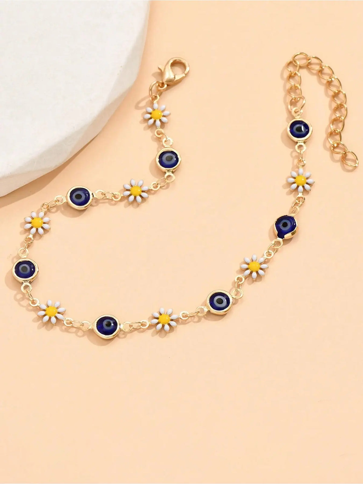 Elegant Daisy Anklet, Boho Style Blue Turquoise Eye Elephant Metal Chain, Summer Beach Foot Jewelry, 1pc Fashion Accessory, Fashionable Jewelry Accessories, Wearable Jewelry, Trendy Jewelry, Jewellery