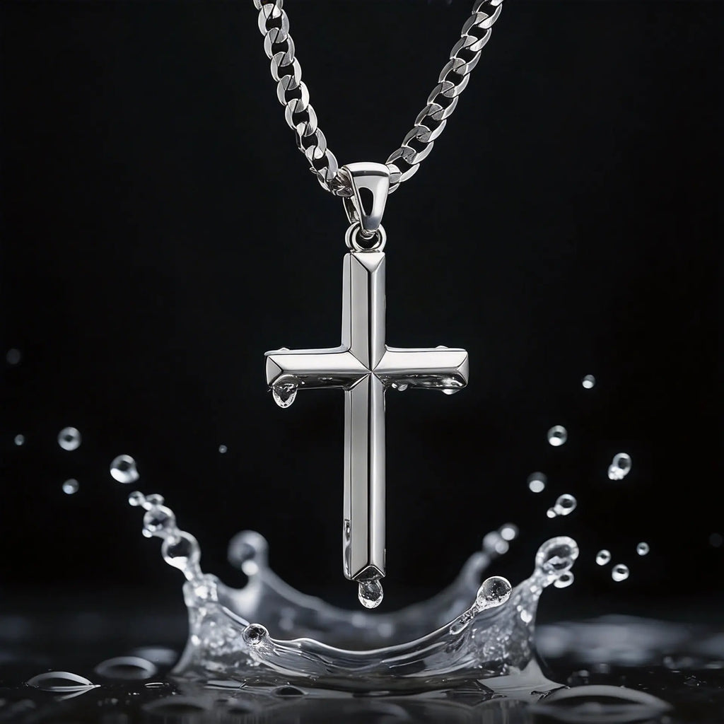 2pcs/set Cross Necklace for Men -Double Layered Cross Pendant Necklaces Waterproof Stainless Steel Cuban Link Rope Chain  Necklace Stack Jewelry 21.65&23.62 Inches