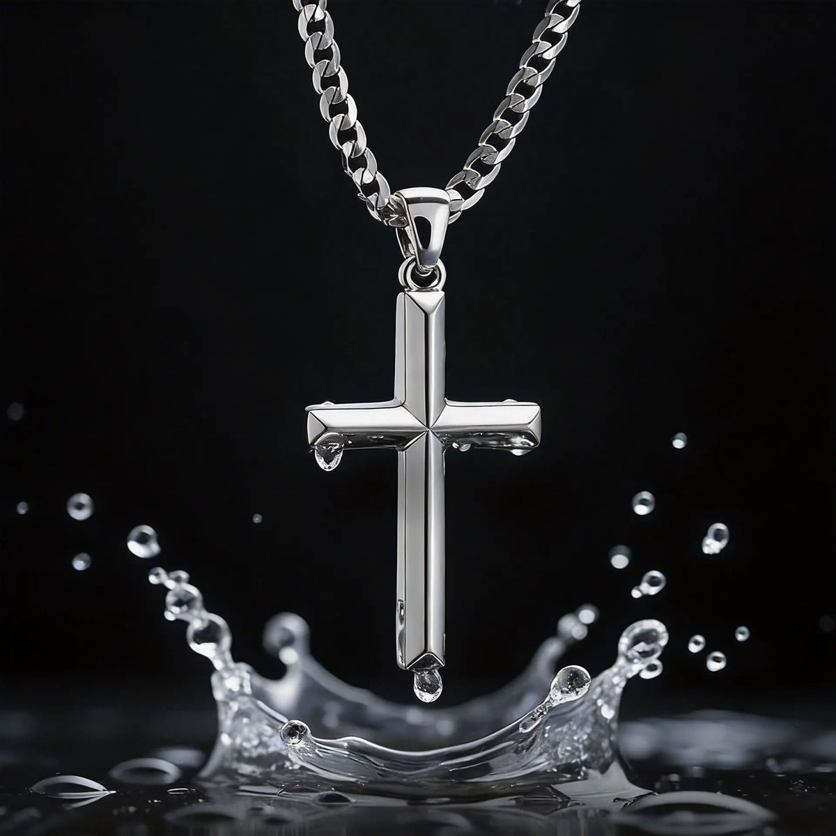 2pcs/set Cross Necklace for Men -Double Layered Cross Pendant Necklaces Waterproof Stainless Steel Cuban Link Rope Chain  Necklace Stack Jewelry 21.65&23.62 Inches