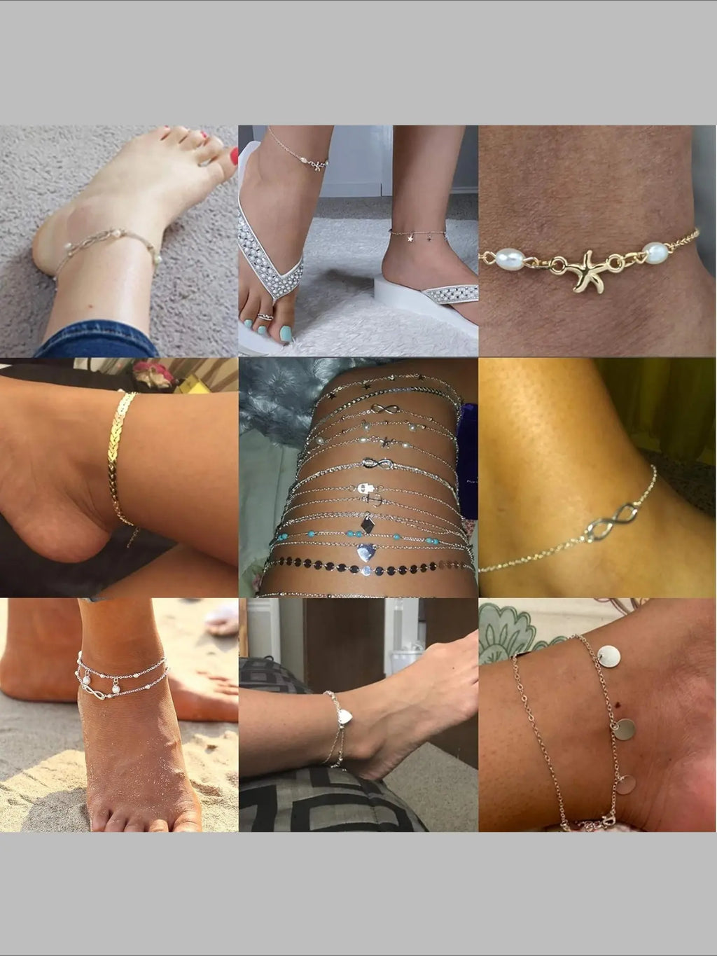 20Pcs Ankle Bracelets for Women Adjustable Elegant Fashionable Accessory Beach Anklet Set Surfer Anklet Heart Star Turtle Infinite Anklets Foot Jewelry Fashionable Jewelry Accessories Wearable Jewelry