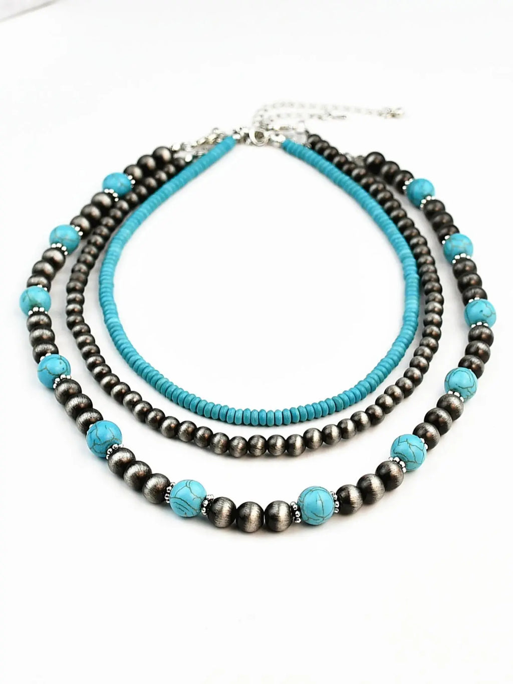 Boho Style Turquoise Texture Beaded Necklace Set, Fashion Jewelry for Party, Daily Clothing Decor, Trendy All-match & Exquisite Jewelry for Birthday Gift, Daily Wear Necklace, Decorative Necklace, Bead Necklaces