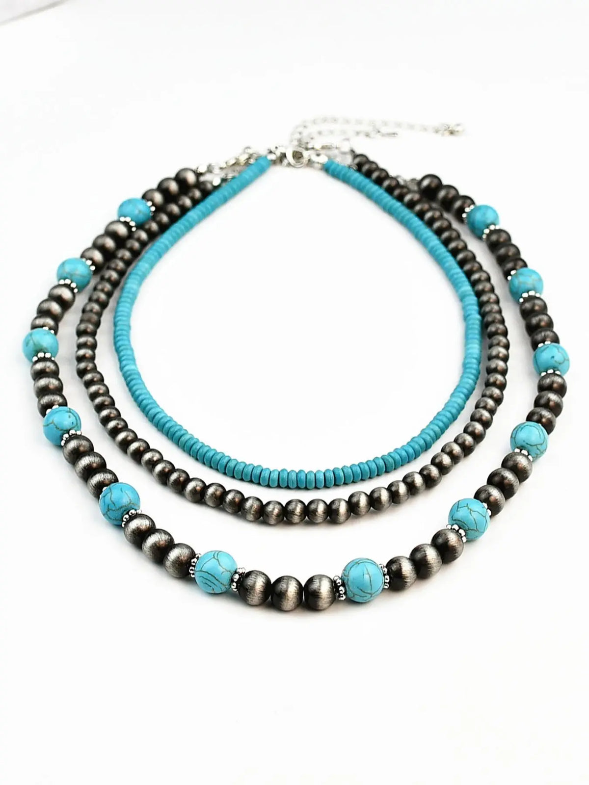 Boho Style Turquoise Texture Beaded Necklace Set, Fashion Jewelry for Party, Daily Clothing Decor, Trendy All-match & Exquisite Jewelry for Birthday Gift, Daily Wear Necklace, Decorative Necklace, Bead Necklaces