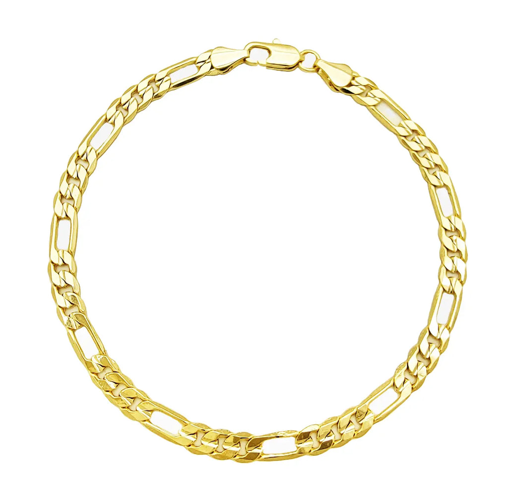 BA Unique Fashion Gold Electroplated 4.5mm Concave Figaro Chain Ankle Bracelet - Petite Size to Plus Size- Made in Korea
