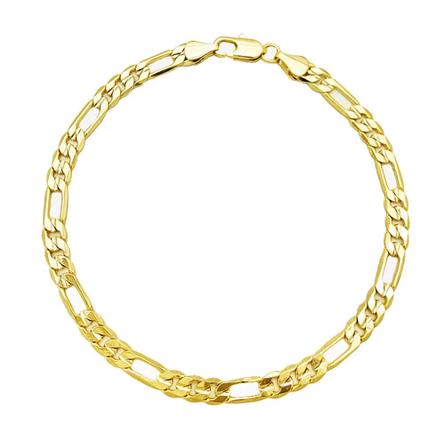 BA Unique Fashion Gold Electroplated 4.5mm Concave Figaro Chain Ankle Bracelet - Petite Size to Plus Size- Made in Korea