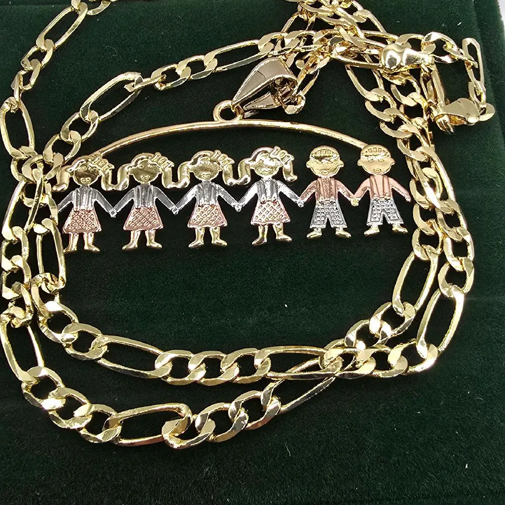 Female Mom's Pendant Necklace with 22" GP Chain, Children & Grandchildren Boy & Girl Charms, Valentine Gifts for Mom, Chain Jewelry