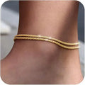 Women’s double-layer shiny gold anklet—an exquisite, waterproof, adjustable piece for simple everyday wear; a jewelry gift.