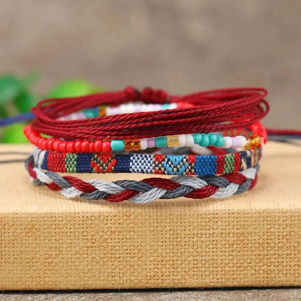 2026 Adjustable Boho Surfer Anklet Set, Unisex Waterproof Braided Rope Accessories (4-24 PCS), Anklets for Women with Boho Beach Style & Surfer Vibe, Waterproof Wear for Outdoor Sports