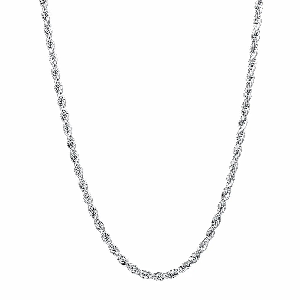 3mm Rope Chain Necklace for Men and Women (unisex), Stainless Steel Silver Chain, 18, 20, 22, 24 inches men accessories