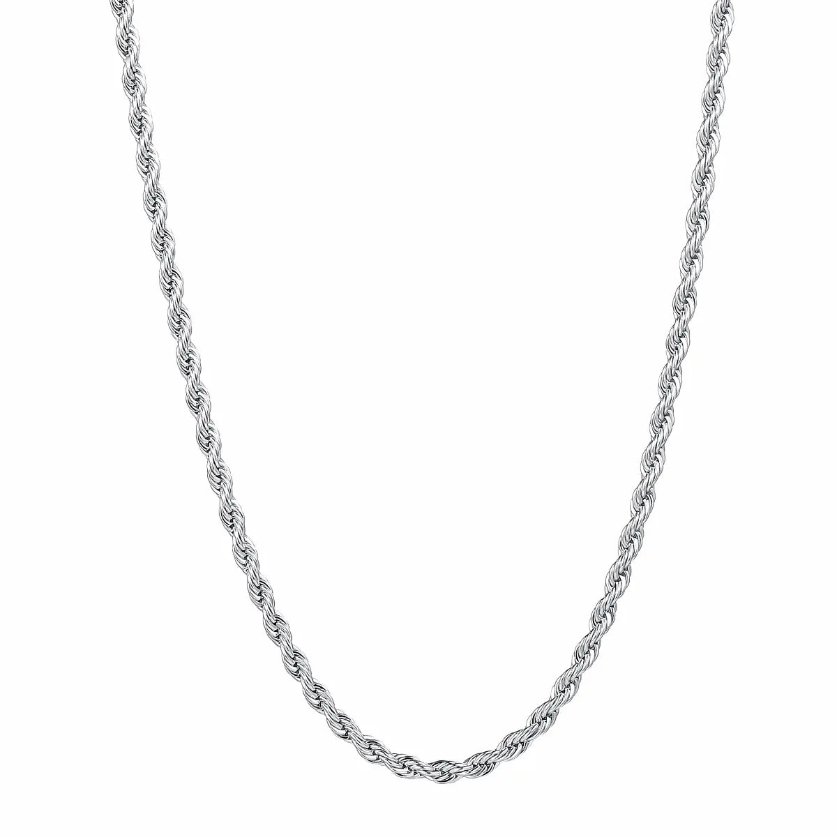 3mm Rope Chain Necklace for Men and Women (unisex), Stainless Steel Silver Chain, 18, 20, 22, 24 inches men accessories