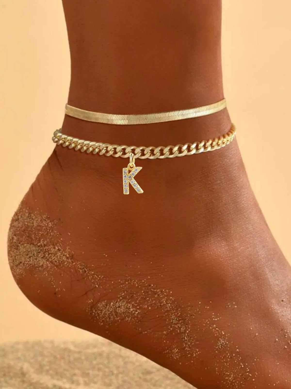 Layered Initial Anklet for Women, A-Z Letter Pendant Dainty Chain, Adjustable Personalized Summer Beach Foot Jewelry Gift for Her