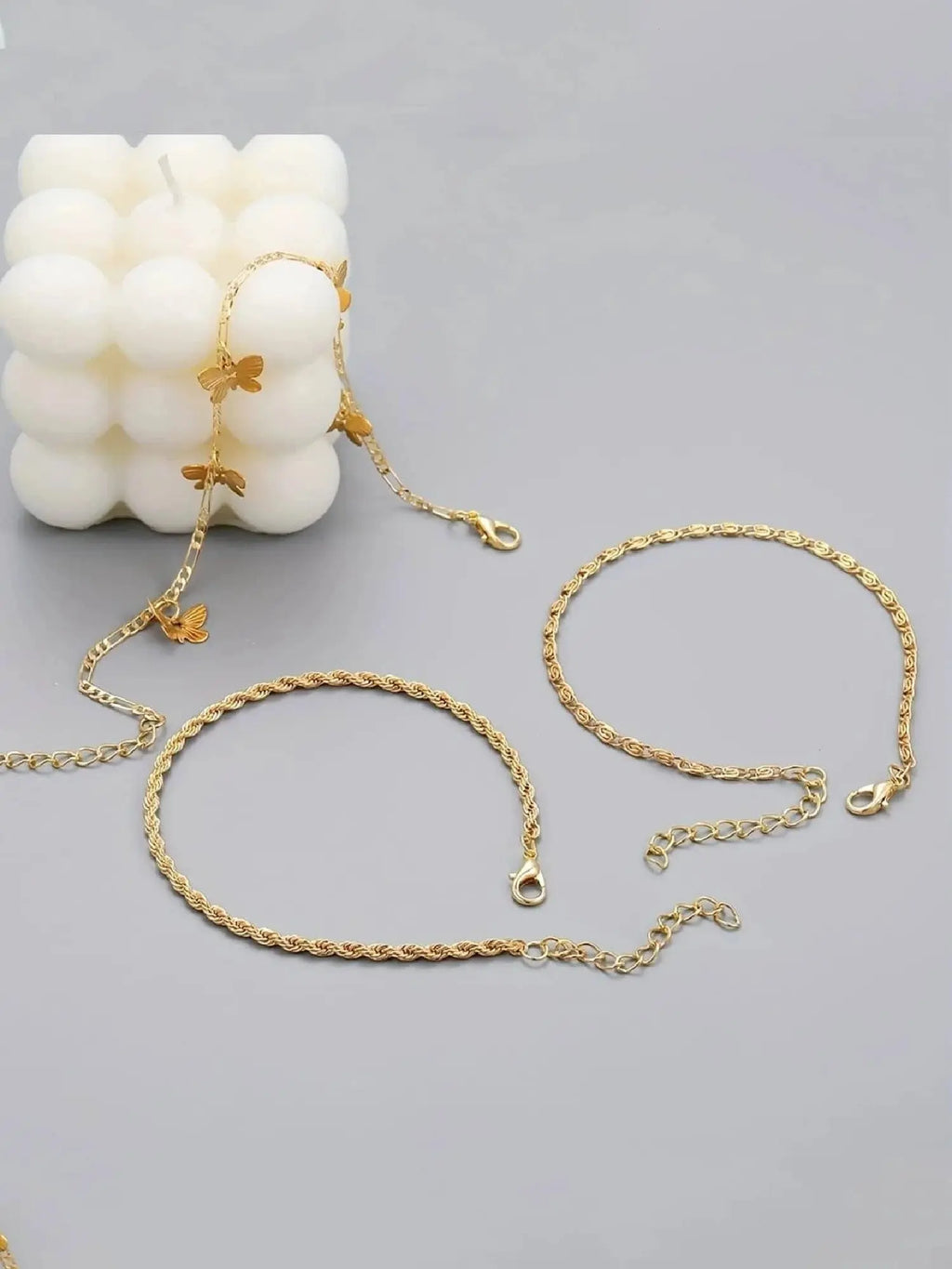 3-Piece Retro Boho Butterfly Chain Ankle Bracelet Set, Casual Copper Anklets for Summer Parties, Ideal Gift, Trendy Fashionable Accessories
