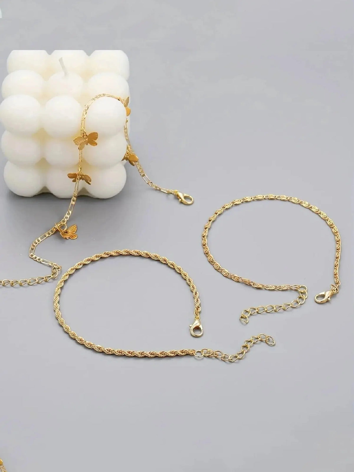3-Piece Retro Boho Butterfly Chain Ankle Bracelet Set, Casual Copper Anklets for Summer Parties, Ideal Gift, Trendy Fashionable Accessories