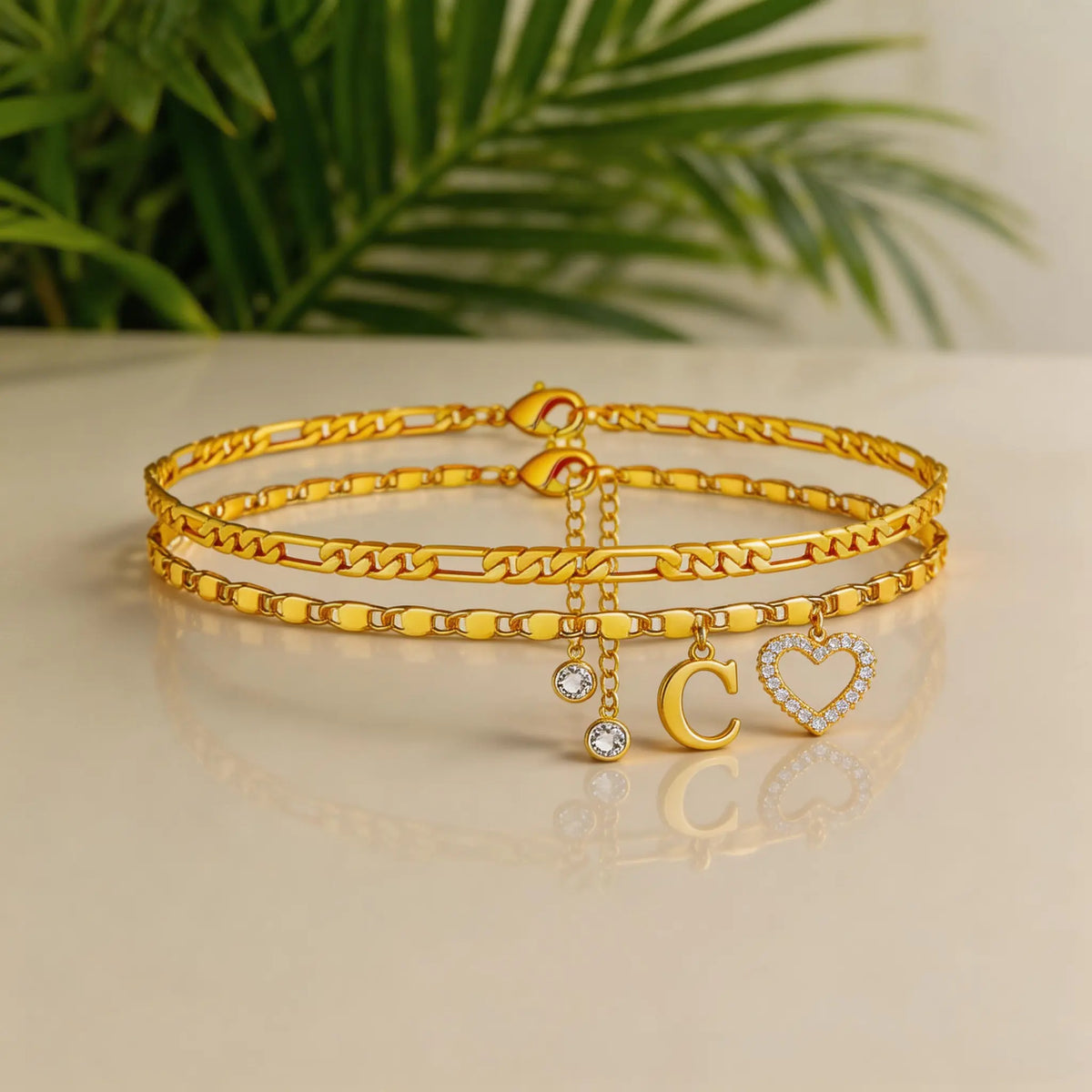 Women's Initial Heart Charm Anklet - Adjustable Gold-Plated Waterproof Anklets for Women with Gold Accents, Ideal for Summer Beach Wear or Romantic Gifting, Gold Accents Anklets