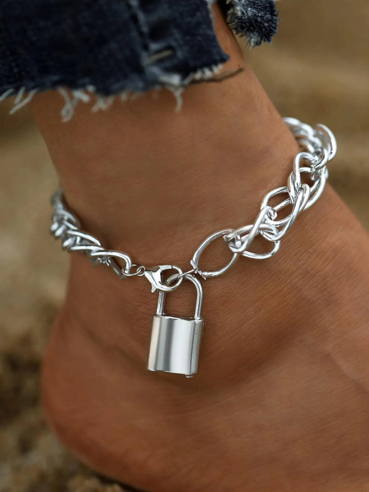 Fashion Chunky Chain & Lock Design Pendants Adjustable Anklet for Women & Girls, Casual Simple Plain Anklet for Party, Daily Clothing Decor, Trendy All-match & Exquisite Fashionable for Birthday Gift, Gifts for Her, Trendy Fashionable Accessories