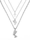 3pcs Necklaces Together Ankh Nefertiti Africa Map Pendant Gold/Silver Color Birthday Party Ethnic Jewelry Women Assorted Necklaces