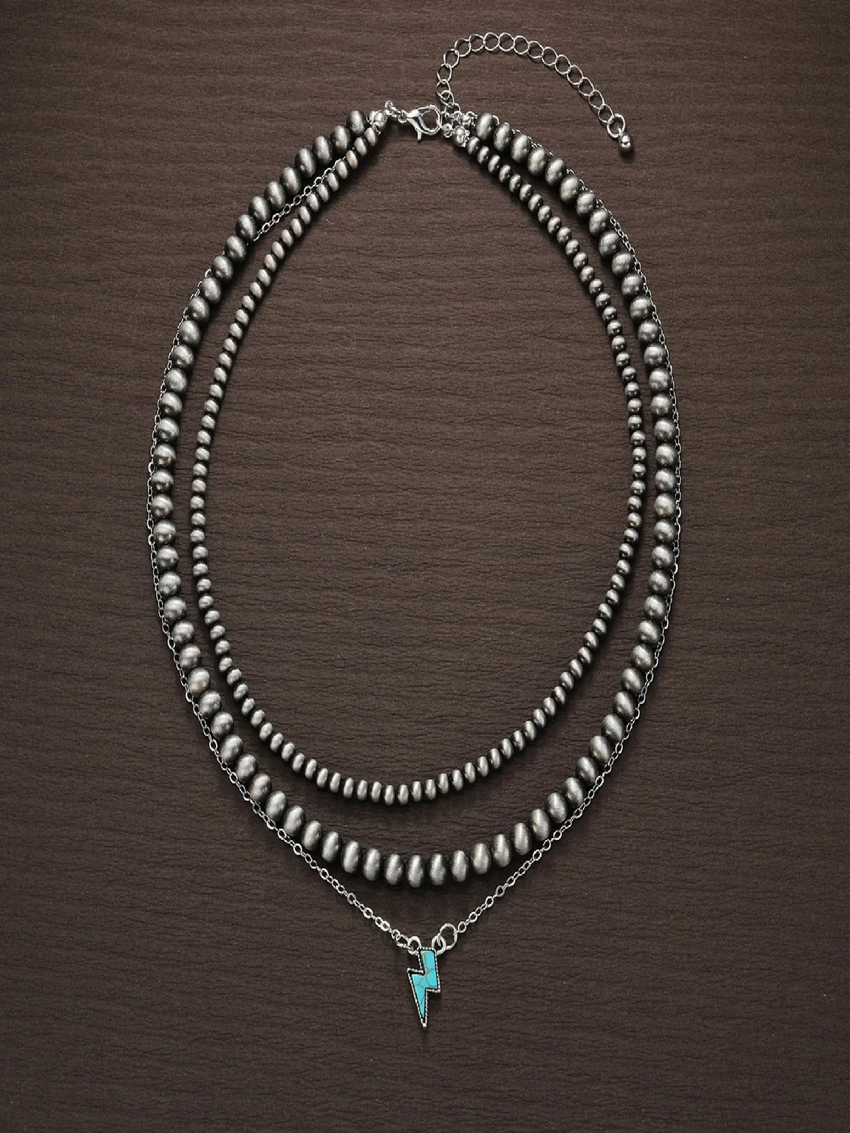 Fashionable Turquoise Lightning Alloy Pendant, Ccb Beaded Layered Stacking Necklace Set for Men and Women, Casual Accessory for Commute and Vacation, Costume Jewelry Necklace