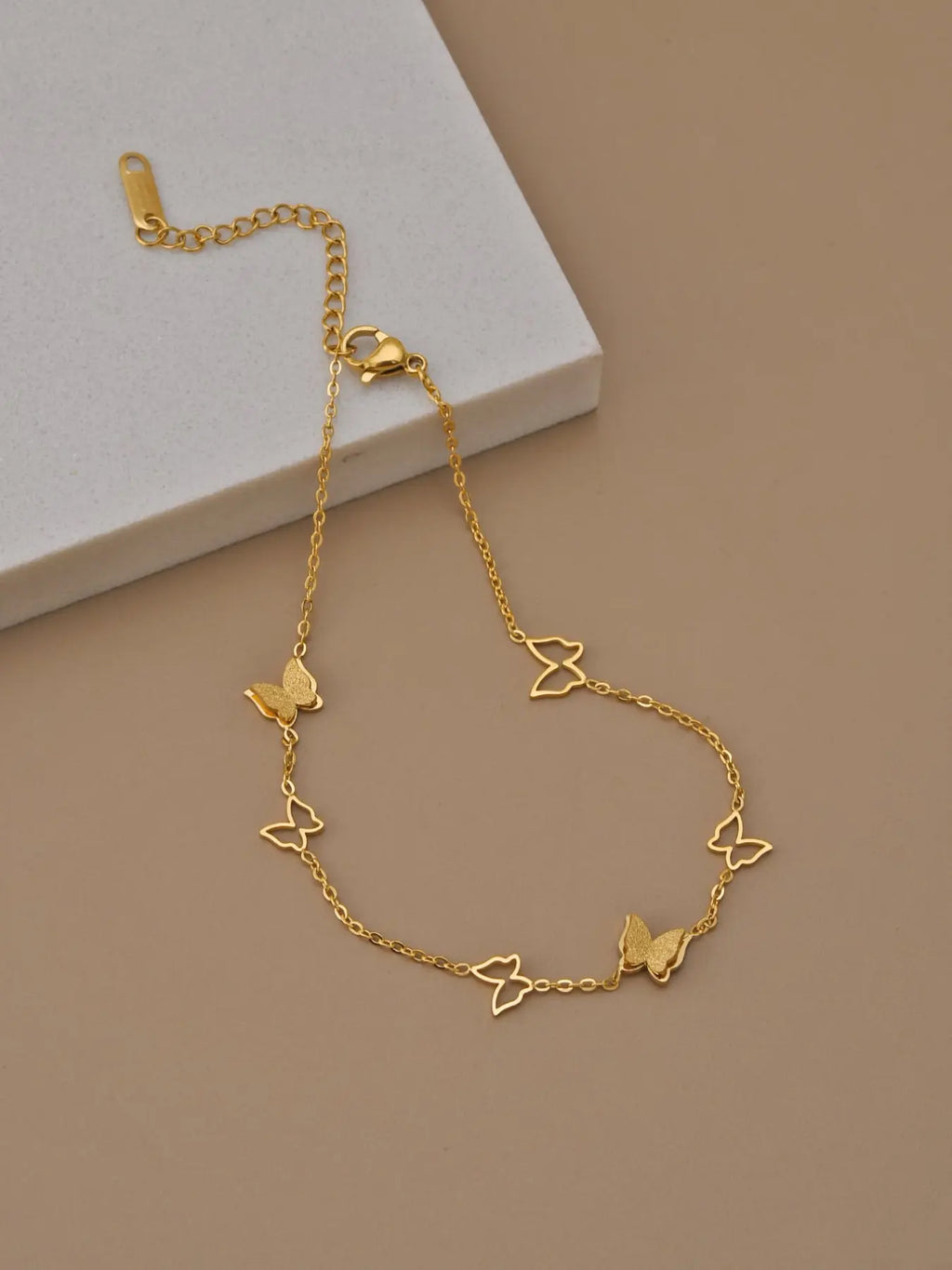 Elegant Hollow Design Butterfly Stainless Steel Anklet for Women, Summer Jewelry, Jewellery, Perfect Gift for Beach Parties & Summer Vacations, Casual Style Ankle Chain