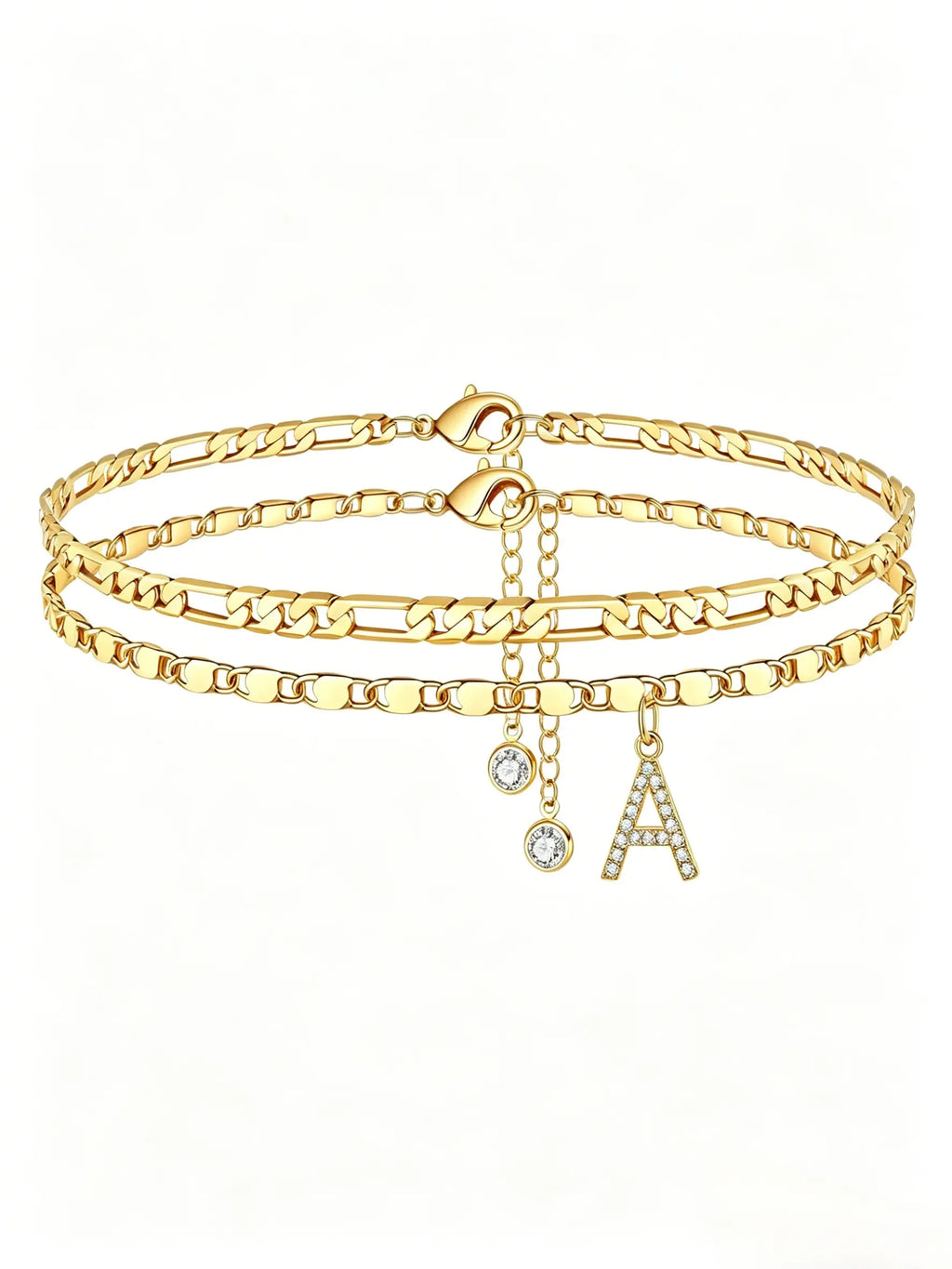 Letter Layered Ankle Bracelets for Women Foot Jewelry, Dainty Chain Initial Pendant Anklets, Hypoallergenic, Adjustable, Waterproof, A-Z Gifts