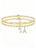Letter Layered Ankle Bracelets for Women Foot Jewelry, Dainty Chain Initial Pendant Anklets, Hypoallergenic, Adjustable, Waterproof, A-Z Gifts