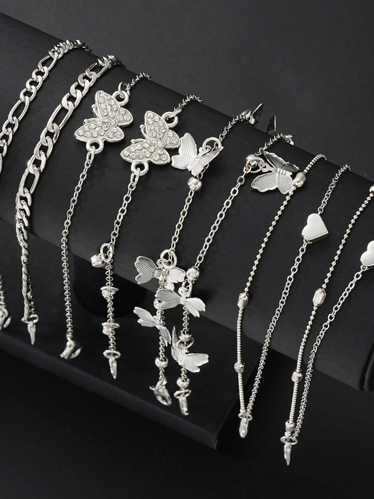 Women Butterfly Design Heart Anklet Set, 8-Piece Simple Fashion Jewelry, Gift Ready Perfect Gift for Parties & Daily Wear, Ideal for Dating & Vacation, Trendy Jewelry, Wearable Jewelry, Jewellery