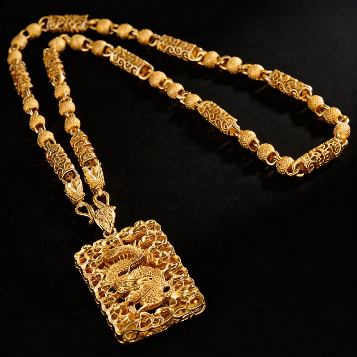 Men's Chunky Gold-Plated Gold Dragon Design Necklace - High-Polish Bold Intricate Statement Pendant, Exquisite Costume Jewelry for Husband, Special Events Daily Wear, Powerful Gift Symbolizing Power, Good Fortune, Strength