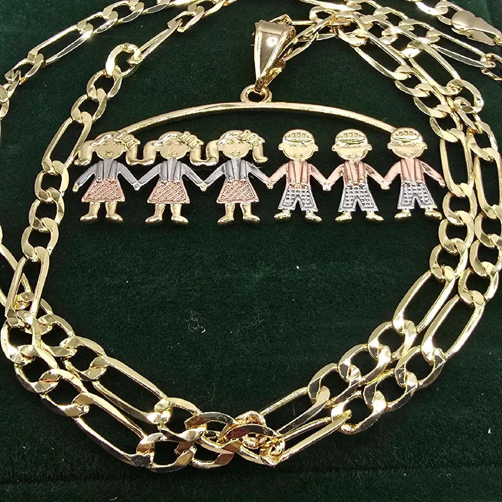 Female Mom's Pendant Necklace with 22" GP Chain, Children & Grandchildren Boy & Girl Charms, Valentine Gifts for Mom, Chain Jewelry