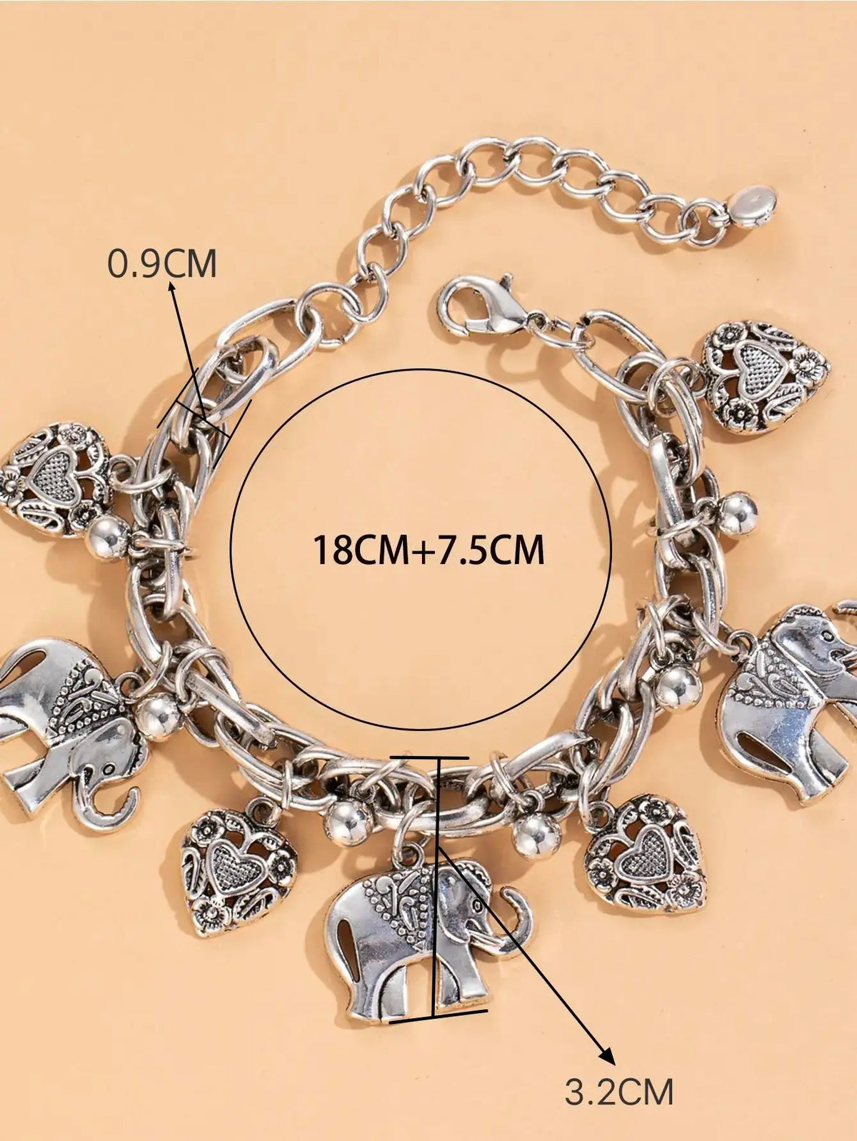 Women's Elephants & Hearts Design Charm Anklet As Valentine's Day Gift for Girlfriend, Trendy Fashionable Accessories, Fashionable Boho Animal Charm Anklet, Adjustable Durable Alloy Ankle Jewelry, Trendy Jewelry for Beach Party