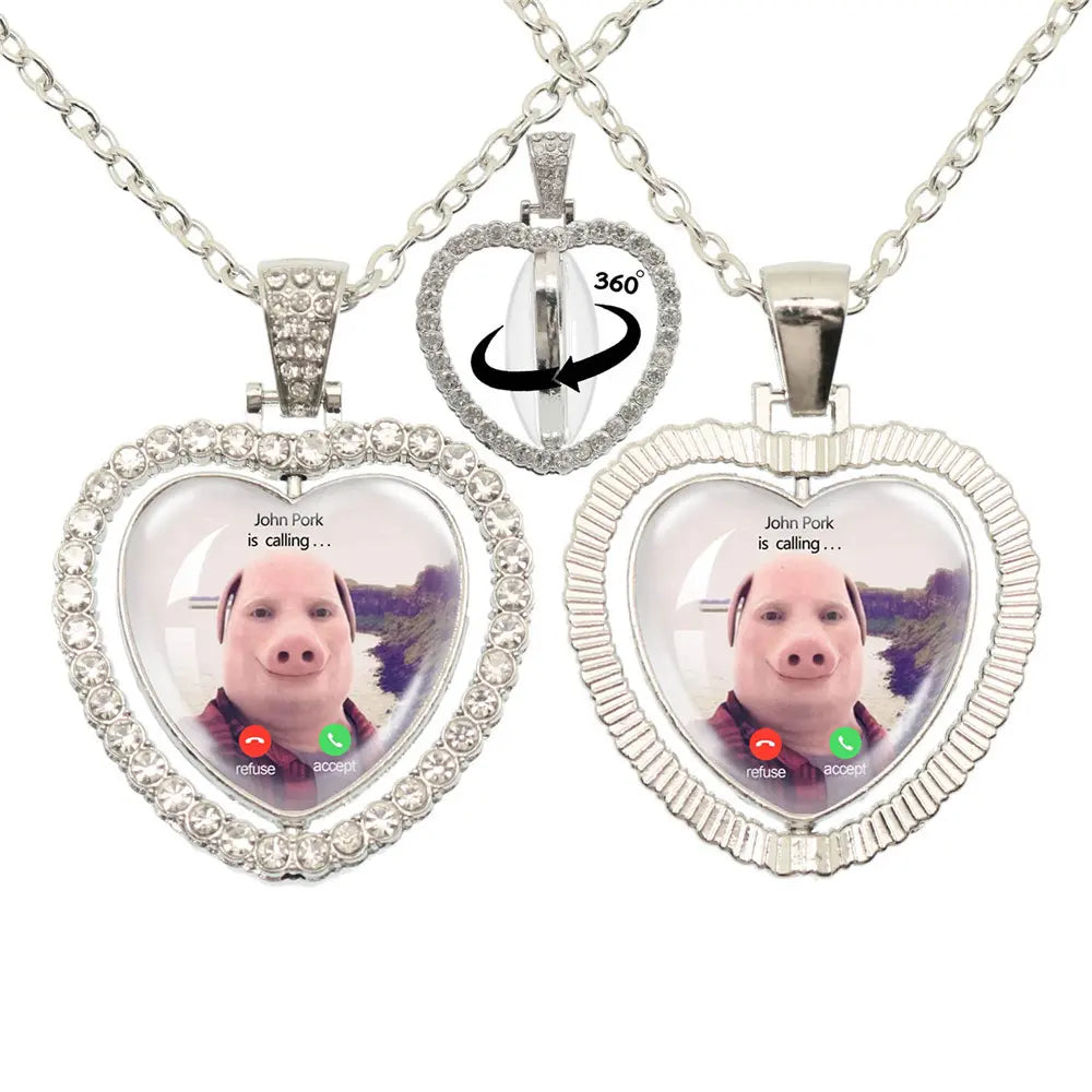 Whimsical John Pork Calling Phone Graphic Pig Necklace - Costume Jewelry for Women, Quirky Gift Accessories for Women, Moon Design POP Style Necklaces