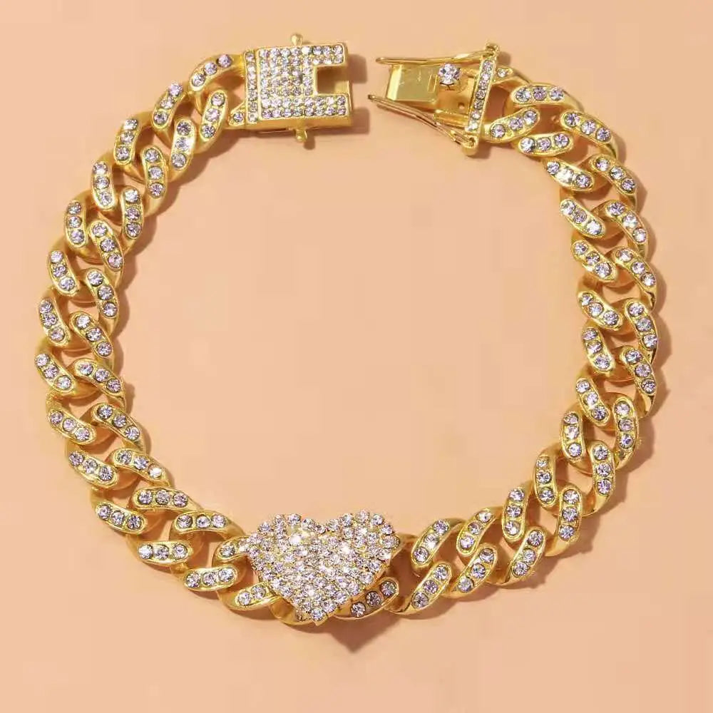 Heart Cuban Link Anklet for Women | CZ Heart Anklet | Adjustable Chain Anklet | Summer Beach Jewelry