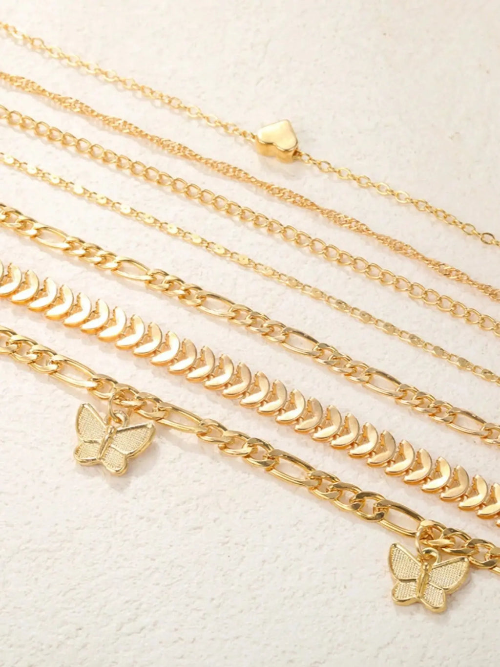Elegant Minimalist Ankle Bracelet Set of Seven, Adjustable Copper Chain Anklets with Butterfly Charms, Casual Style for All Seasons, Perfect Gift for Her, Dainty Layered Anklet, Summer Jewelry, Foot Jewelry, Trendy Fashionable Accessories