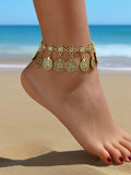 Vintage Round Charm Adjustable Anklet, Fashionable Accessories, Fashionable Jewelry for Beach, Party and Vacation, All-match Jewelry as a Birthday Gift