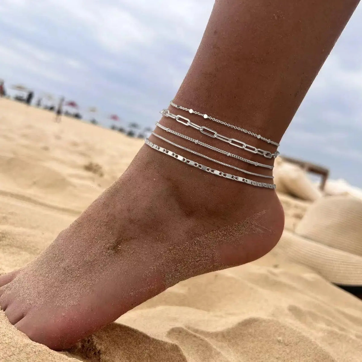 Loyalove 14K Gold Plated Ankle for Women Waterproof Dainty Cuban Link Chain Herringbone Cute Anklets Set Pack Summer Beach Jewelry Gift for Women Gift For Mother's Day