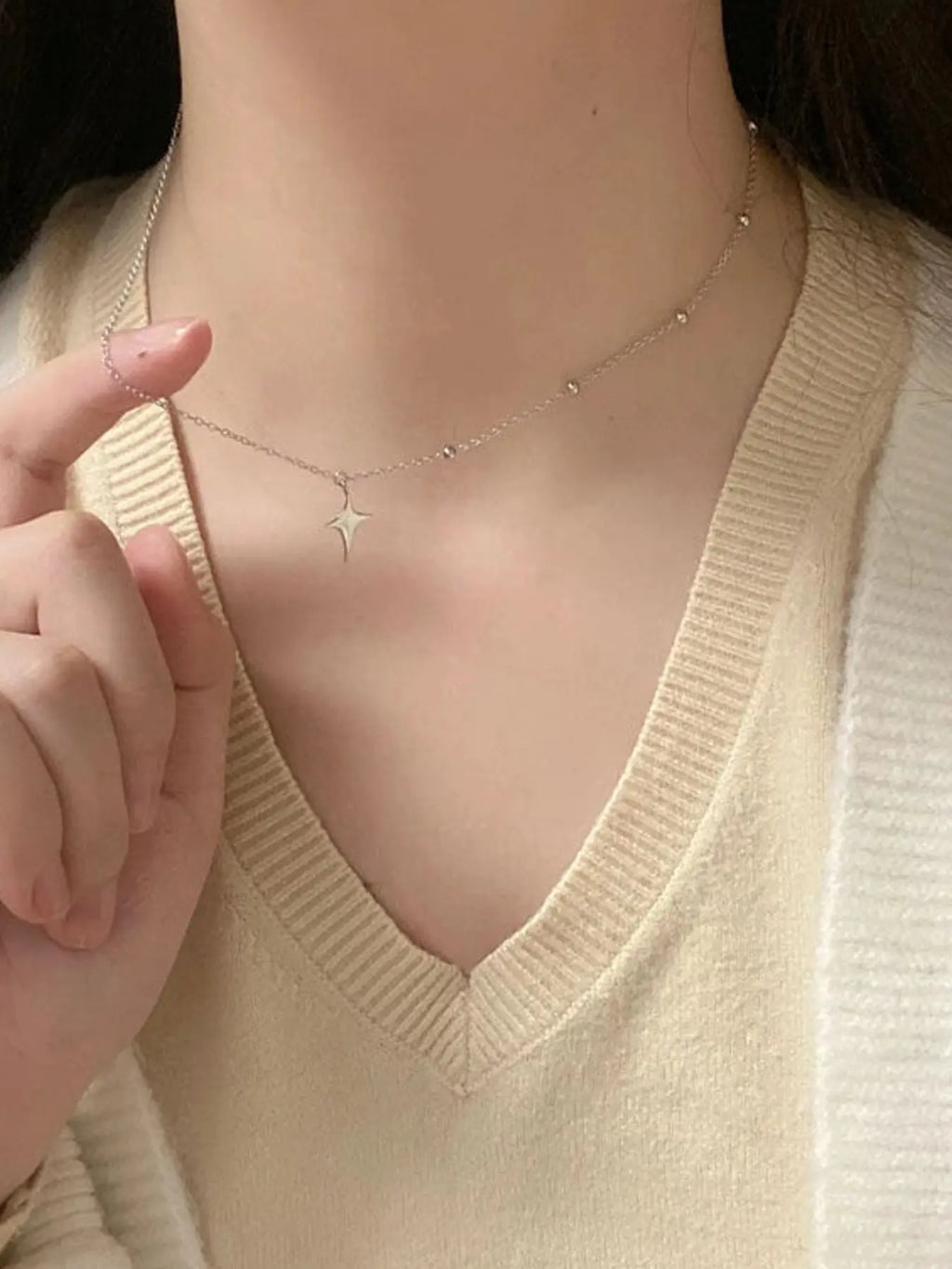 Trendy Y2K Design Four-Pointed Star Stainless Steel Necklace, Fashion Necklace, Simple Versatile Unisex Personalized Jewelry