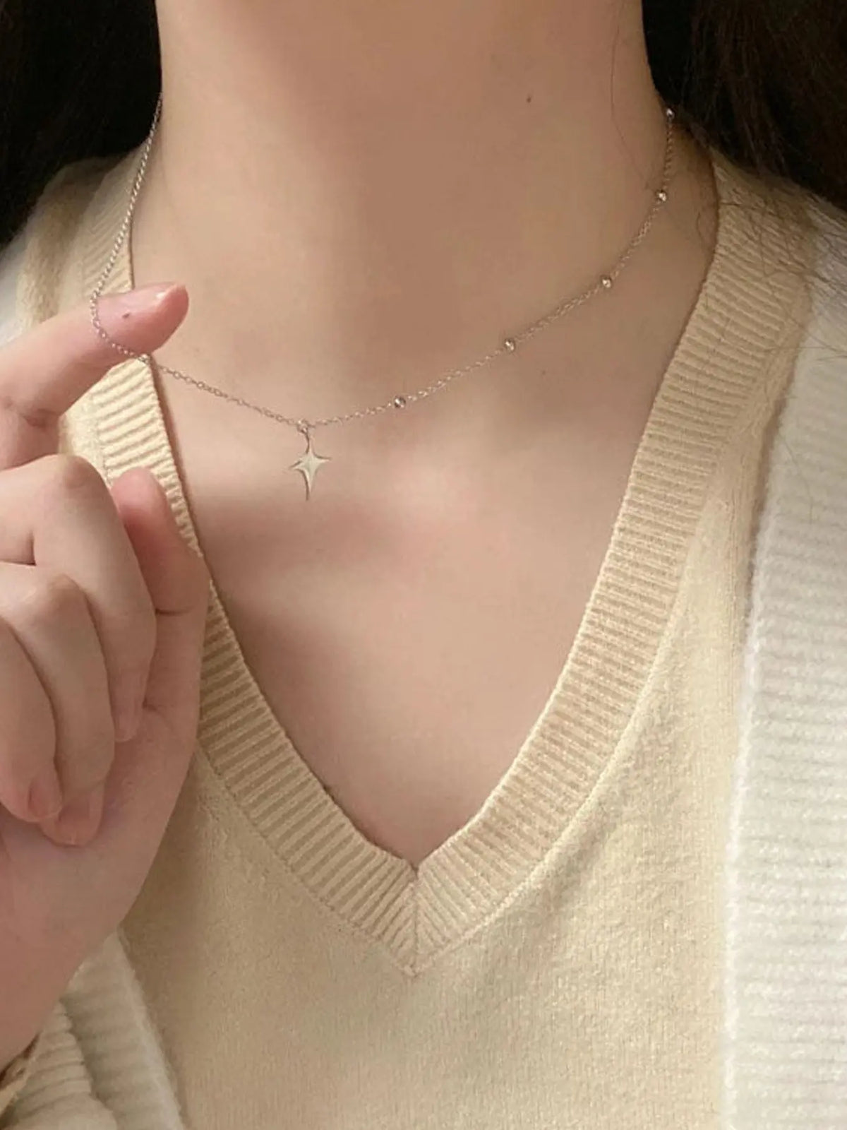 Trendy Y2K Design Four-Pointed Star Stainless Steel Necklace, Fashion Necklace, Simple Versatile Unisex Personalized Jewelry