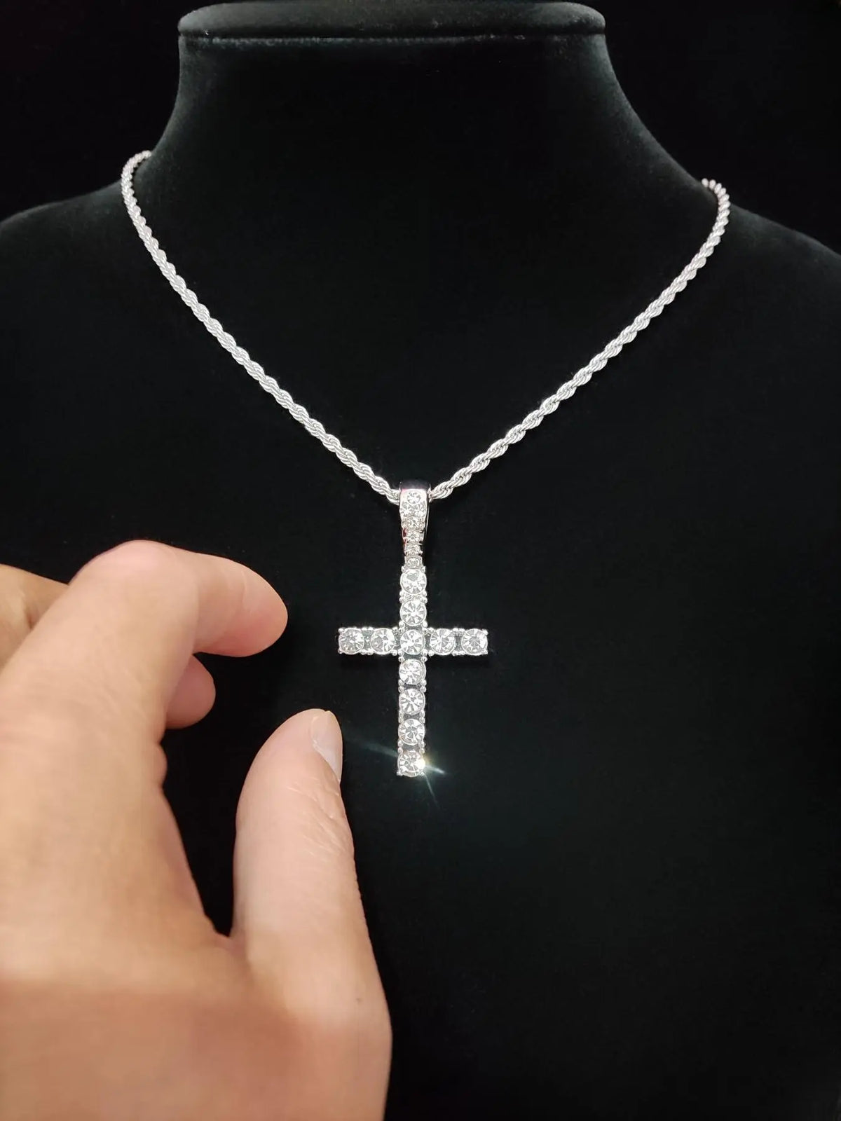 Summer Hip-Hop Style Rhinestone Decor Cuban Link Chain & Cross Charm Necklace Set for Men & Women, Punk Style Exquisite Trendy Iced Out Jewelry, Rhinestone Decorated Necklace, Ideal Gift