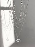 4-Piece Punk Style Star Pendant Alloy Necklace Set, Unique Layered Design, Ideal Gift for Punk Fashion Lovers, Modern Versatile Accessories, Streetwear Statement Jewelry, Fashion Cool Accessories