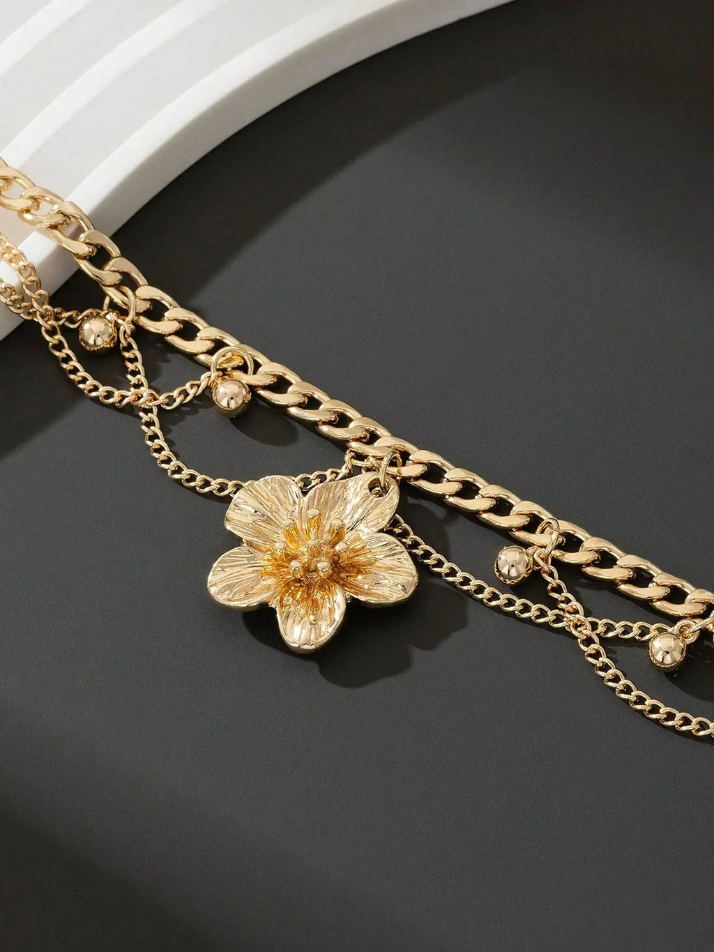 Fringe Gold Flower Pendant Multi-Layer Boho Anklet for Women, Elegant Foot Jewelry, Beach & Daily Wear Accessory, Fashion Accessories