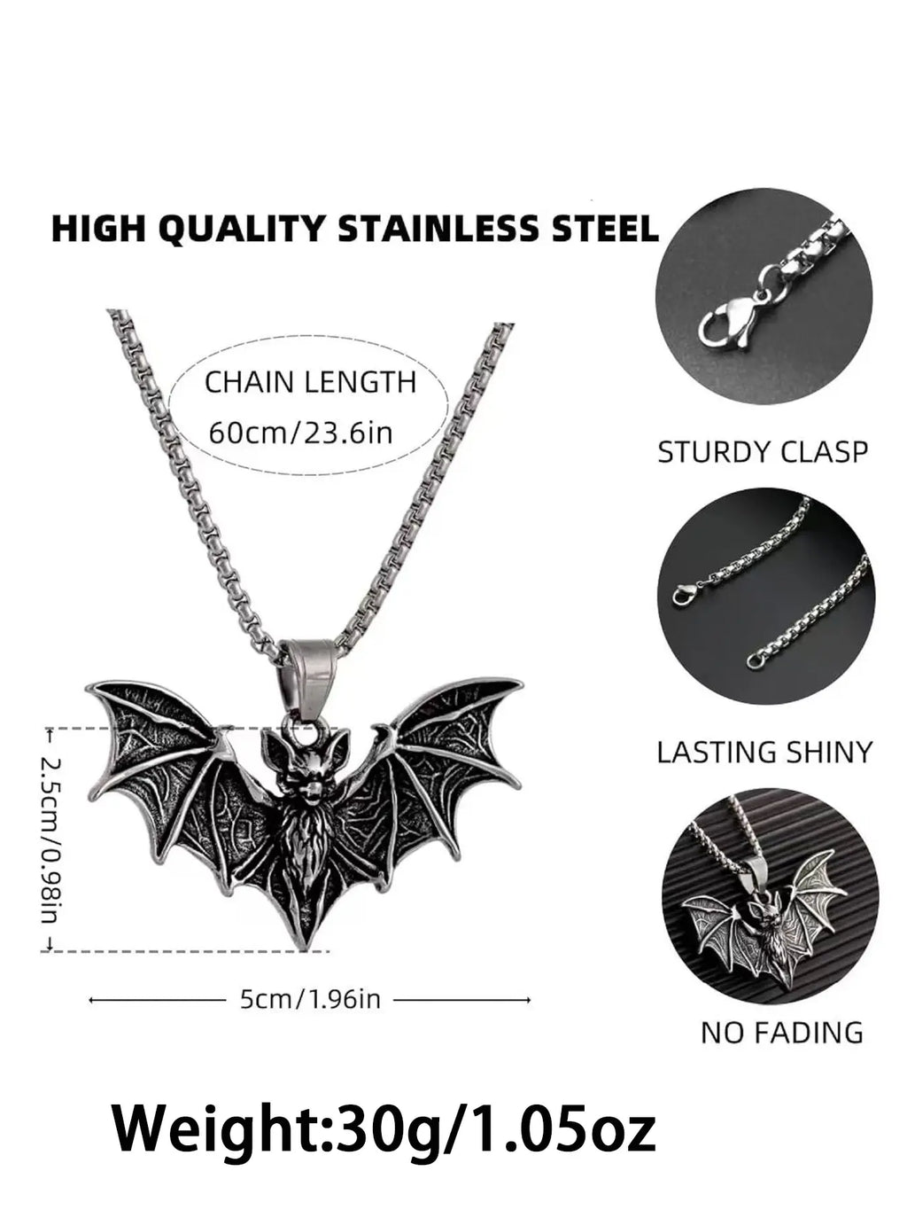 Gothic Bat Pendant Necklace, Fashion Necklace, Stainless Steel Vampire Bat Jewelry, Chain Jewelry, Halloween Goth Accessories for Men, Gothic Witch Jewelry, Jewelry Gift, Chain Necklaces