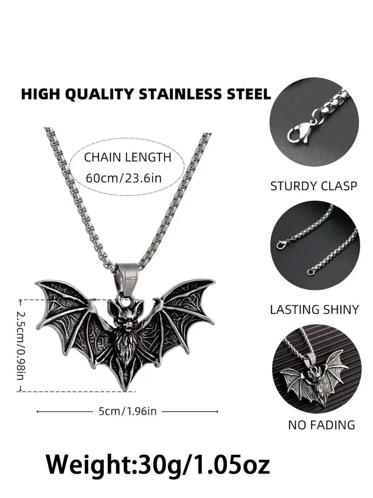 Gothic Bat Pendant Necklace, Fashion Necklace, Stainless Steel Vampire Bat Jewelry, Chain Jewelry, Halloween Goth Accessories for Men, Gothic Witch Jewelry, Jewelry Gift, Chain Necklaces