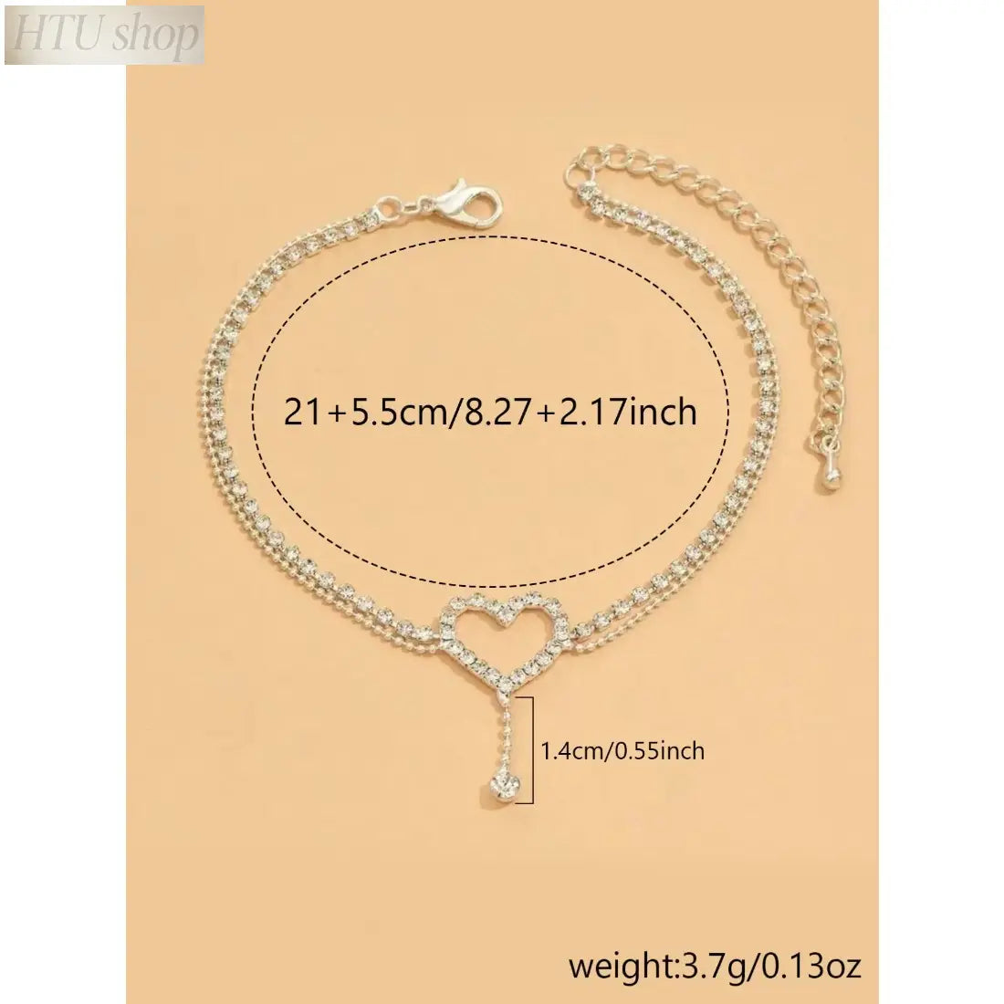 Elegant Heart Rhinestone Gems Anklet for Women - Stainless Steel Chain Foot Jewelry with Rhinestone Accents, Light Luxury Casual Style, Ideal for Daily Wear, Beach Date Night Gift, Wearable Jewelry,sohochic