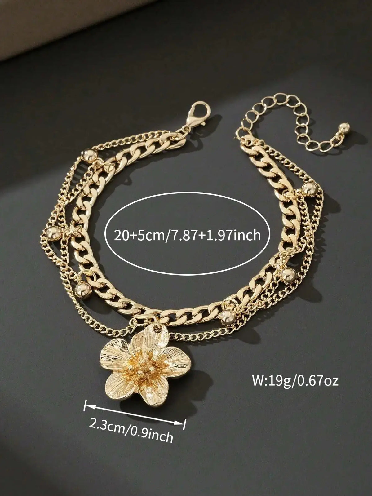 Fringe Gold Flower Pendant Multi-Layer Boho Anklet for Women, Elegant Foot Jewelry, Beach & Daily Wear Accessory, Fashion Accessories